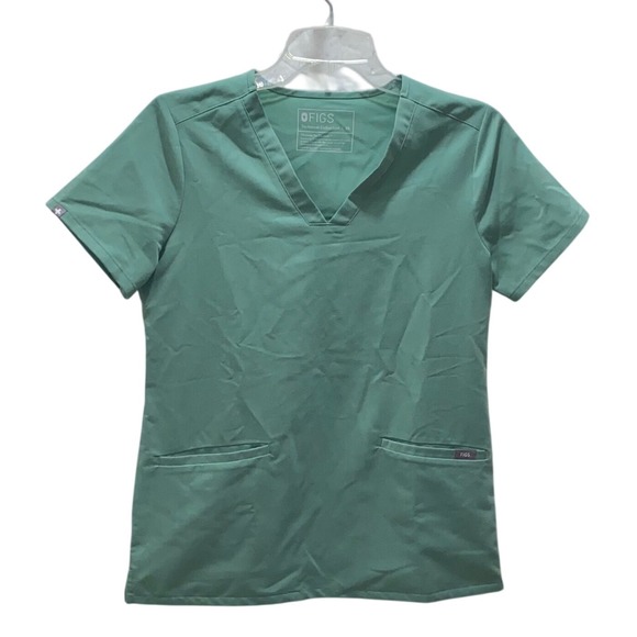 FIGS Technical Collection Women's Scrub Top Teal Green XS V Neck Short Sleeve - Picture 5 of 6